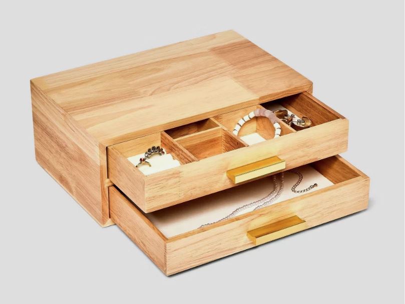 Two Drawer Wood Organizer Jewelry Box - A New Day Light Brown